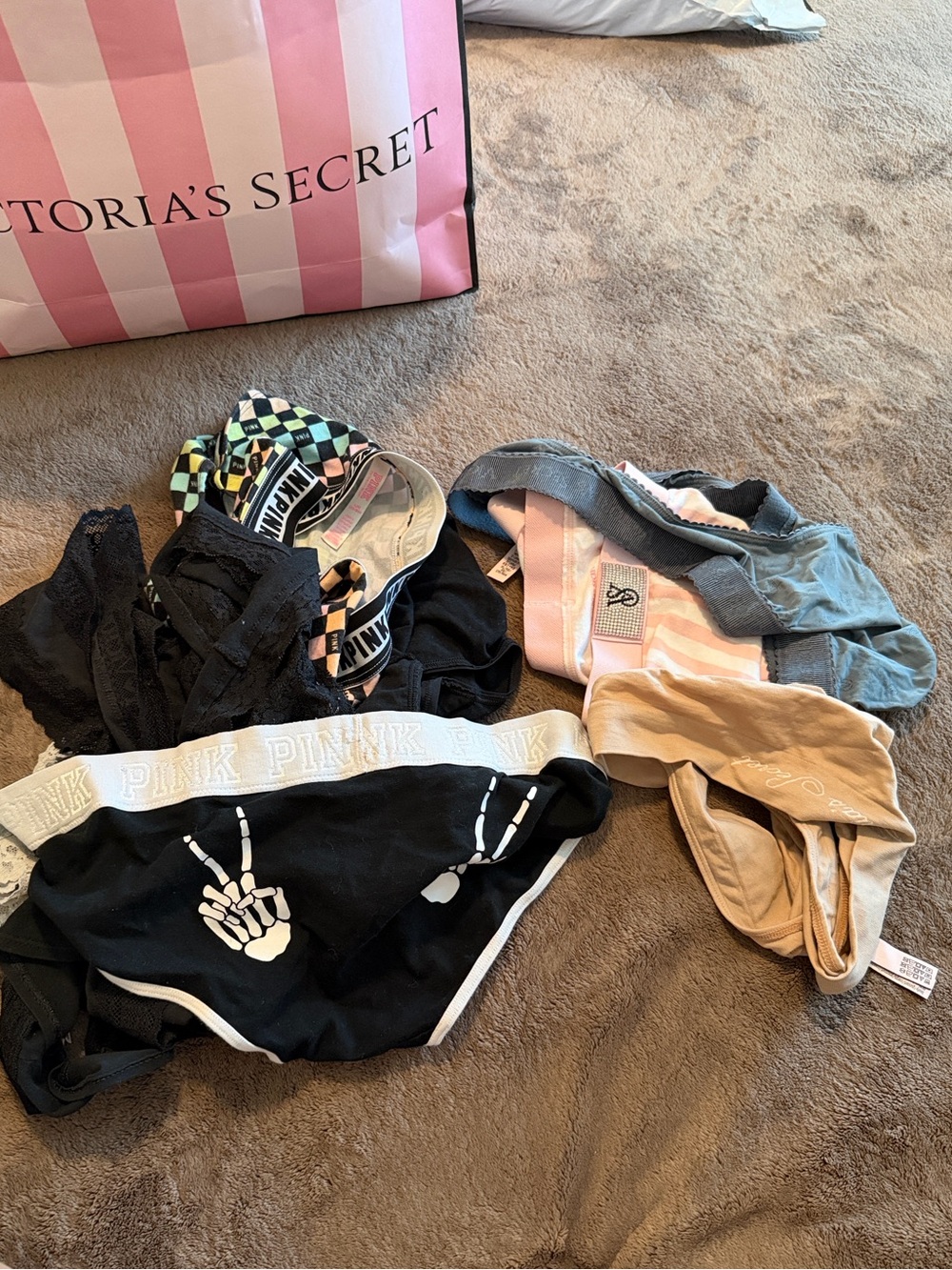 Victoria's Secret PINK Assorted Bikini Panties - Black, Nude, Gray, Pink